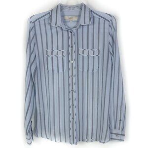 Loft Long Sleeve Light Blue with Black Stripe Blouse - XS